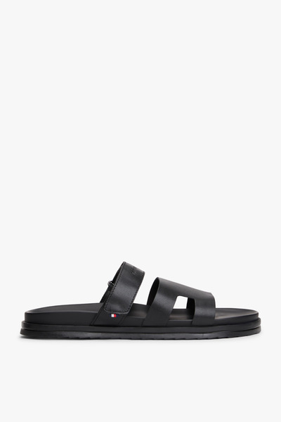 Tommy Hilfiger Men's Adjustable Premium Black Leather Sandals