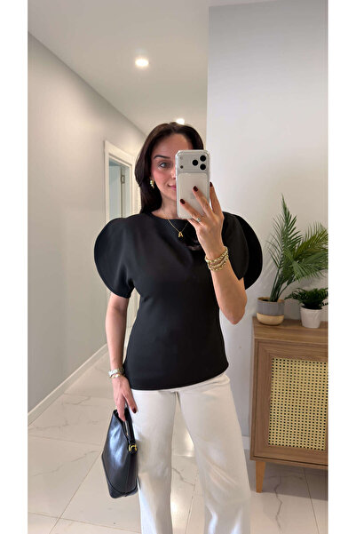 BİRCANÇİL Μπλούζα με μαύρο μανίκι από ύφασμα πούλιας