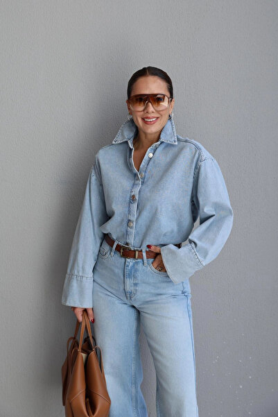 Purple by Banu Buz Mavi Oversize Jean Gömlek