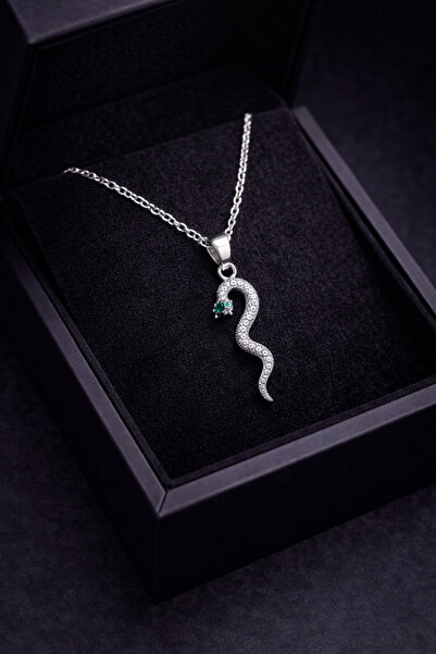 Westia Minimal Snake Steel Necklace with Zircon Stone |   Silver Women's Neck...