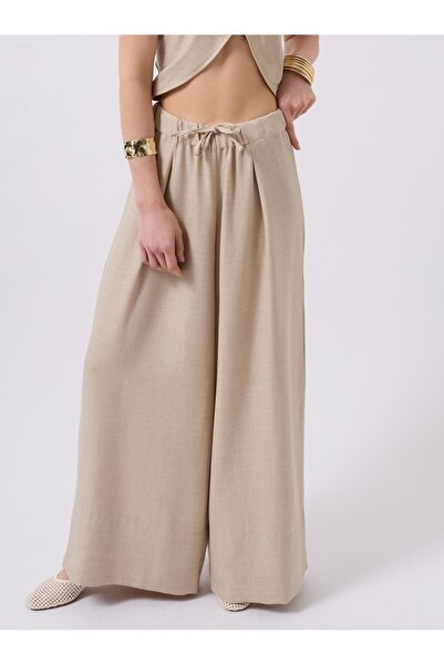 Black Fashion BlackFashion Women’s 100% Linen Wide-Leg Low Waist Trousers – Oversized Fit