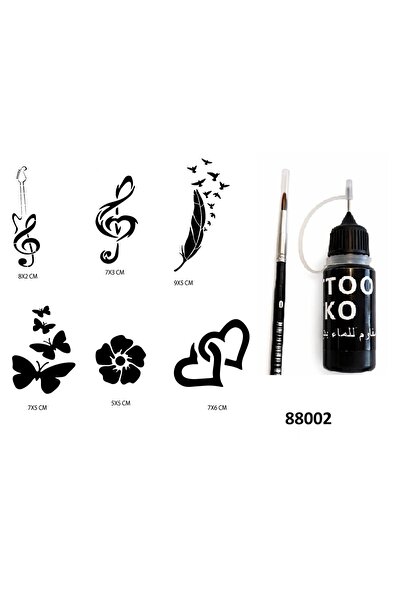 Airbrush Tattoo Nota ve Kalpler Likit Kalem Uçlu Geçici Dövme Seti Fırça Hedi...