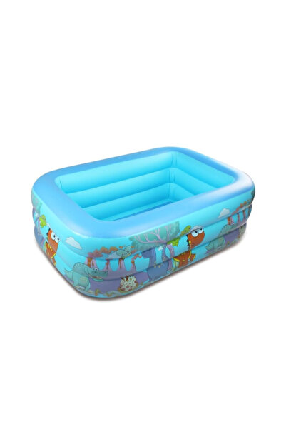 Krista Inflatable pool with inflatable floor, rectangular, dino, blue 150 × 1...