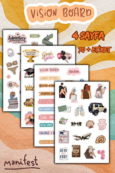 birikiyedi 4 Sayfa Manifest/Vision Board/Hedefler Temalı Sticker Set/Ajanda/D...