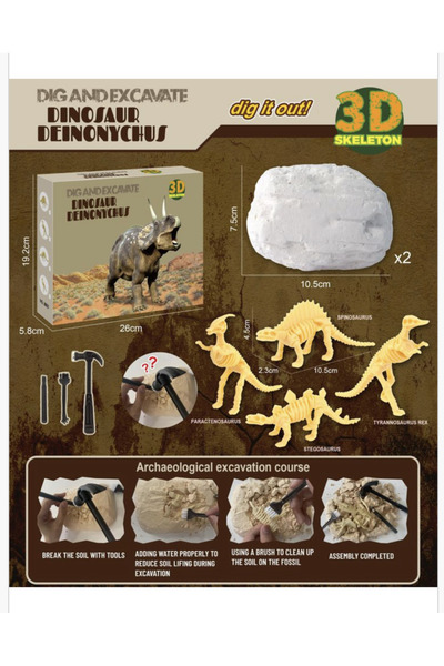 Creative World Toys Kit de excavare 2 fosile de dinozaur 3D, săpare și asambl...
