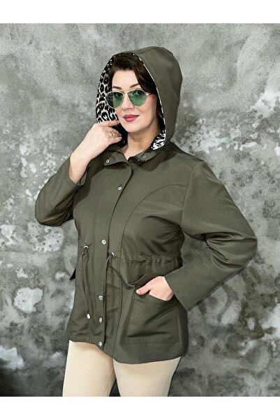 ZENA BY ÇETİN LEVENT Plus Size Half Lining Leopard Waterproof Seasonal Coat