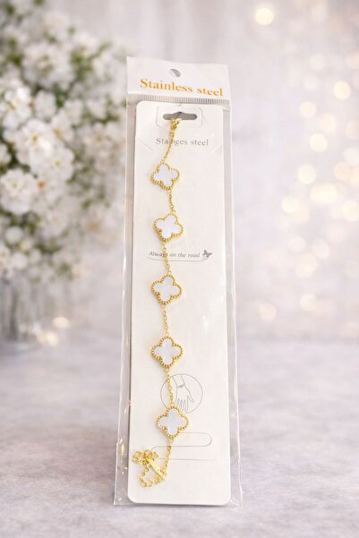 More Black Van Cleef Model 5'li Siyah Yonca Çelik Bileklik - Siyah