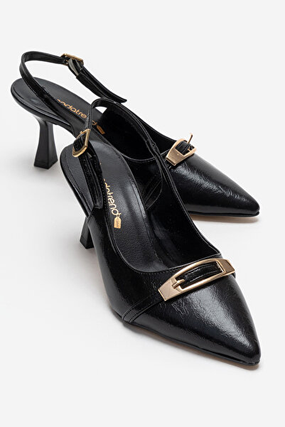 CCWAY AYAKKABI Дамски сандали с отворена пета и каишка; ЧЕРЕН НАБЪРЗАН