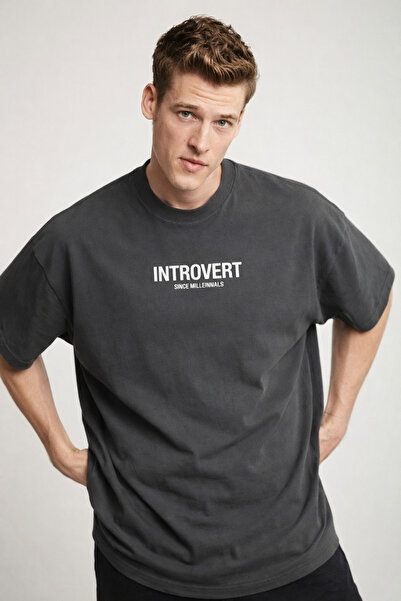 COMBİNE MİCHAİL تي شيرت رجالي مطبوع عليه INTROVERT مقاس كبير ومدخن