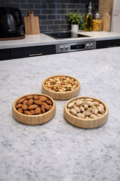 HOMEDEFNE 3-Piece Bamboo Snack Bowl