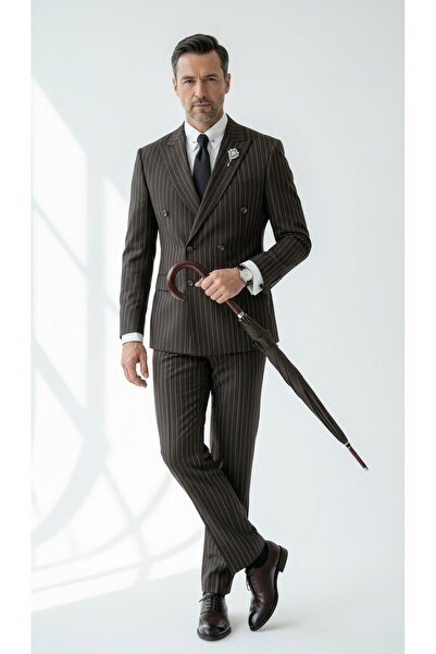 Plus Scorpion Costum pentru bărbați în dungi cu două rânduri de nasturi – ele...