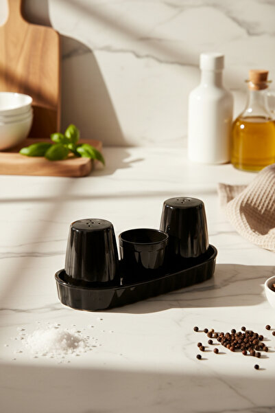 GastroPlast Tuzluk,Biberlik,Kürdanlık Seti | Siyah | Kırılmaz Polikarbon Tuzl...