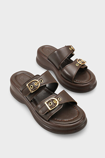 Riccon Women's Double Buckle Slippers 00121027 Brown