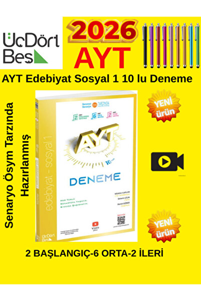 Üç Dört Beş Yayıncılık ÜçDörtBeş Yayınları AYT Edebiyat Sosyal 1 10 lu Deneme...