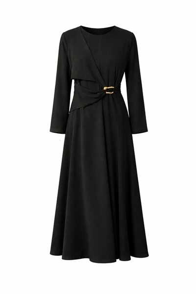 ECK MODA Women's New Season Sandy Fabric Full Lycra Flexible Buckle Detail Dress