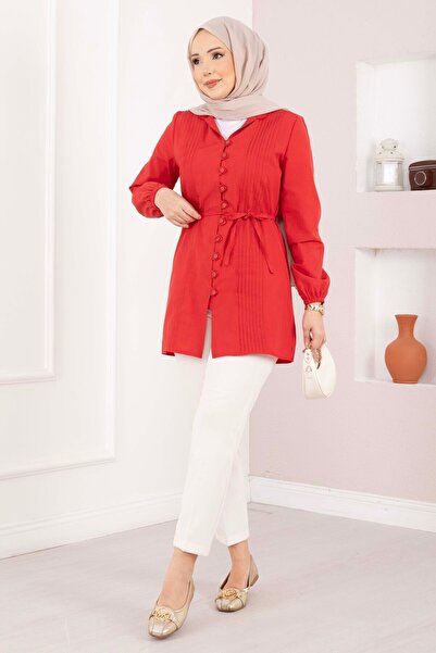 EBRUTESETTÜR Ribbed Detailed Lace-Up Shirt Red