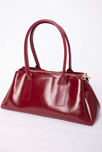 EBRUTESETTÜR Leather Look Zippered Hand & Shoulder Bag Claret Red