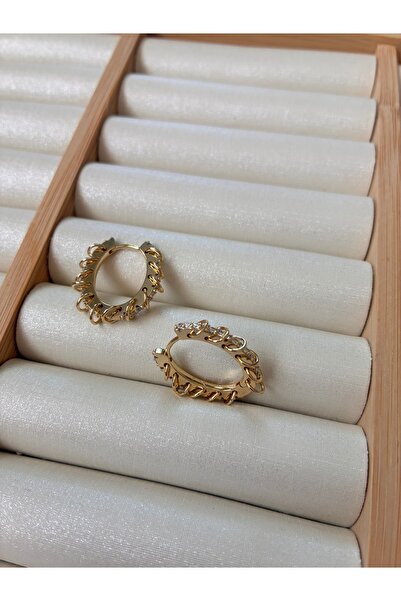 ARİ TAKI Oval Ring Gold Steel Earrings with Chain