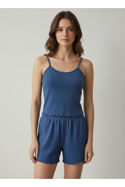 NEW JOURNAL Women's Indigo Rope Strap Shorts Pajama Set with Elastic Waist Nj95