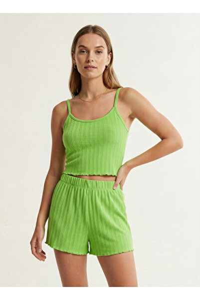 NEW JOURNAL Women's Pistachio Green Rope Strap Shorts Pajama Set with Elastic...