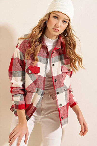 Merterium Cămașă de damă supradimensionată cu model în carouri 1365 - Rodie