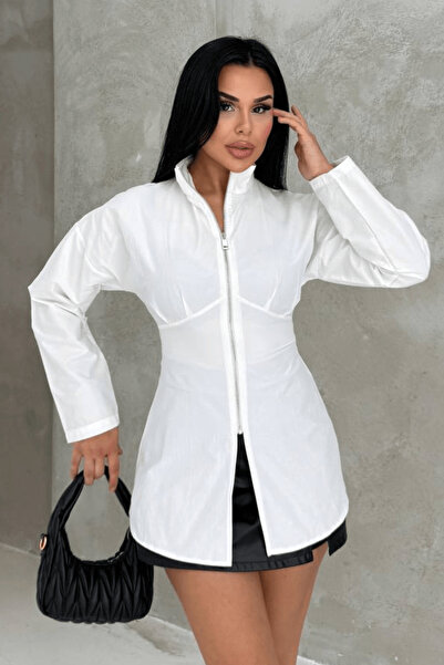 cemo KADIN V Yaka Fermuarlı Gömlek