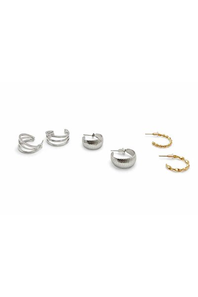 lindamina 3 Pairs of Earrings, 2 Silver Hoops, 1 Gold Hoop Bijouterie Earrings