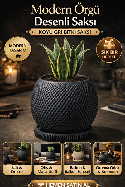 FLAMENT Modern Örgü Desenli Dekoratif Saksı – Minimalist Masa Üstü Bitki Saks...