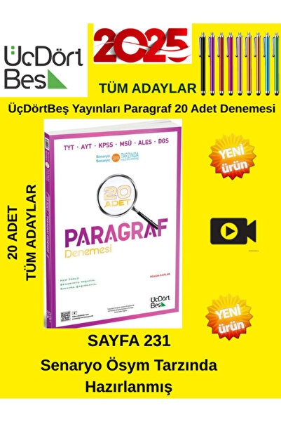 Üç Dört Beş Yayıncılık ÜçDörtBeş Yayınları Paragraf 20'li Deneme Yanında Andr...