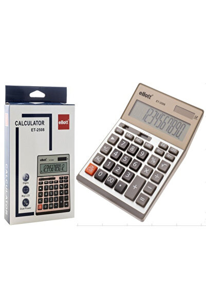 ellott آلة حاسبة مكتبية ET-2508 ذات 12 رقمًا مع شاشة LCD كبيرة ومصدر طاقة مزد...
