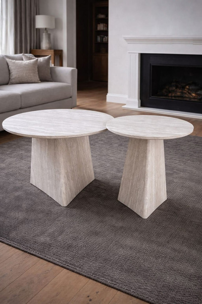 DEC22 Modern geometric wooden coffee table set