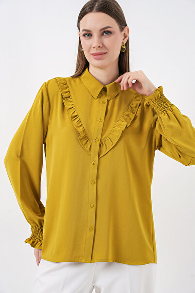 Merterium Women's Ruffled Long Sleeve Shirt Mustard 1030