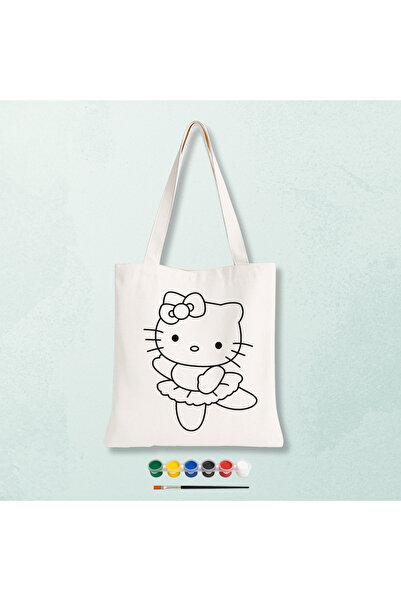 Cemira Hello Kitty Boyanabilir Akrilik Boyalı Bez Çanta - Çocuk Aktivite & Ho...