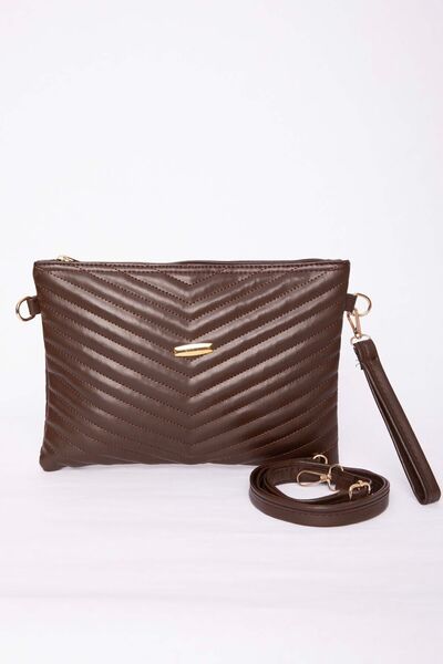 EBRUTESETTÜR Quilted Patterned Zippered Portfolio Bag Brown