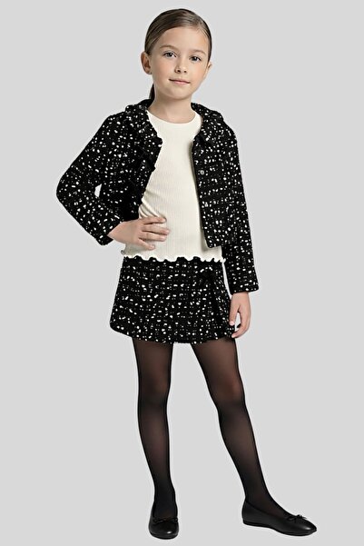 ww waka waka kids store طقم سترة وتنورة بنمط بوكليه أسود للفتيات