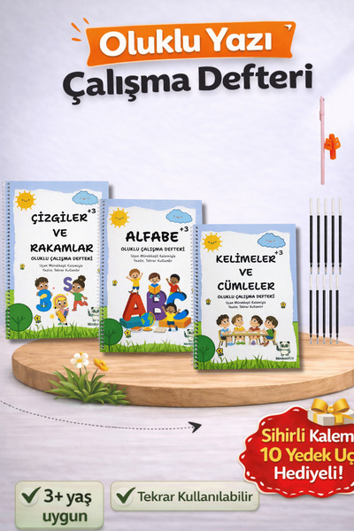 Nimbookid Sihirli Kalemli Oluklu(Kabartmalı) Alfabe,Çizgiler Rakamlar ve Keli...