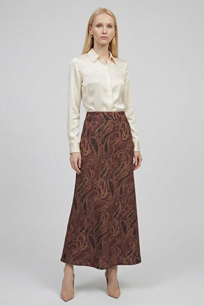 Rays 3507 Leaf Patterned Skirt Brown
