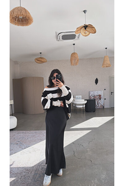 Buket Teke Black Satin Maxi Skirt