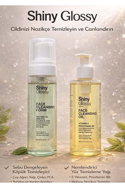 Shiny Glossy Çay Ağacı Yağlı Yüz TemizKöpüğü +Yüz TemizYağı 200 ml Vitamin E ve Provitamin B5