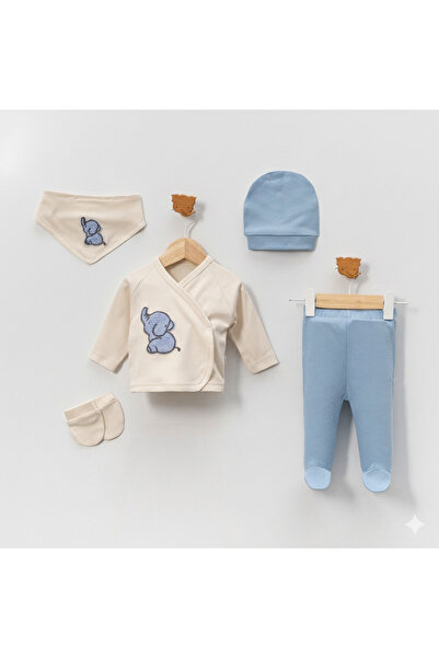 babytex طقم خروج من المستشفى للمواليد الجدد مكون من 5 قطع - بدلة قطنية، جوارب...