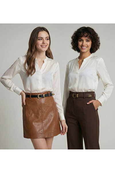 derikem Genuine Leather Women's Belt – 2cm Wide with Antique Yellow Buckle, B...