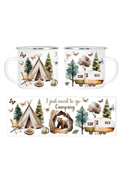 OEM Personalized White Enamel Mug with Dedication "I just need to go Camping"