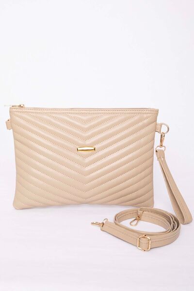 EBRUTESETTÜR Quilted Patterned Zippered Portfolio Bag Beige