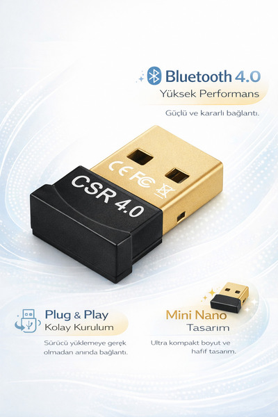 Coverzone Bluetooth 4.0 USB Adaptör CSR Chipset Mini Nano Dongle PC Laptop Ku...