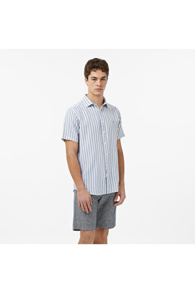 Nautica Erkek Mavi Regular Fit Kısa Kollu Çizgili Gömlek