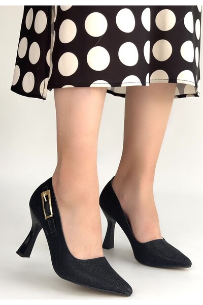 BESKAR Cerin Black Satin Glitter Heeled Shoes