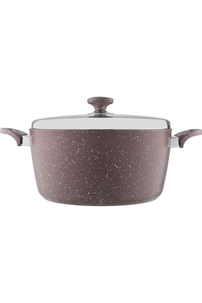 Generic Saflon Granite Cooking Pot, 7 L, 28 cm, Lid - Dark Beige