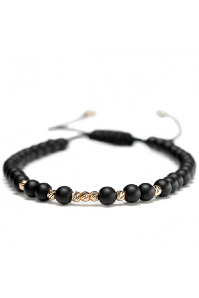 Zephyrs Bijoux Handmade bracelet with 9 balls made of 14K gold and matte blac...