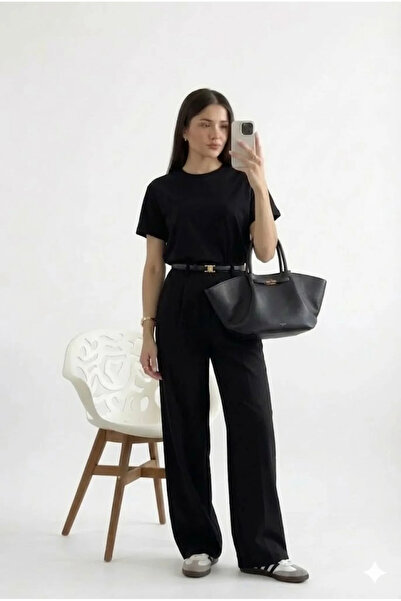 Modayıldızlar Mr Women's Palazzo Oversize Wide Cut Italian Fashion Black Fabr...