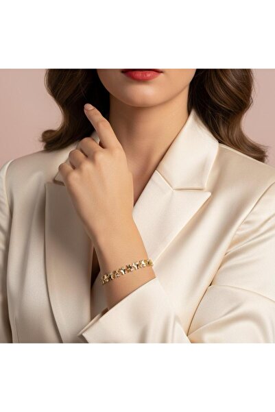 Luyiaccessory 14 K Altın Kaplama Kelebekli Zirkon Taşlı Bileklik